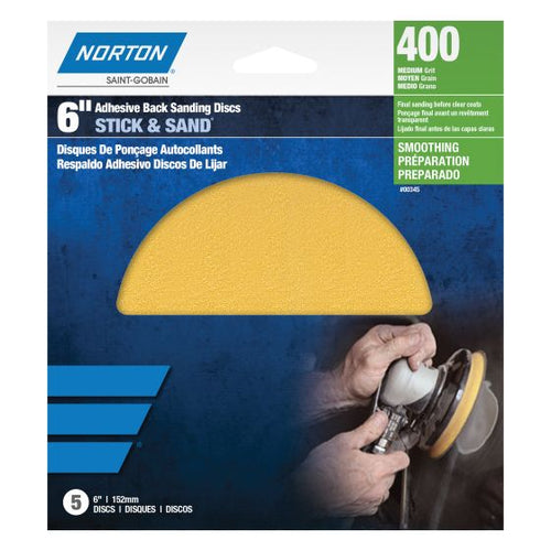 Norton® 00346 A290 Series Stick and Sand Disc, 6 in, P320 Grit, Aluminum Oxide, PSA Attachment