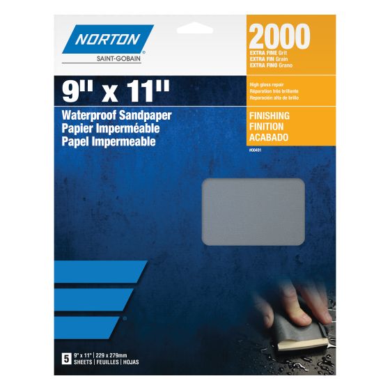 Norton® Black Ice® 00491 T401 Series Sanding Sheet, 9 in W x 11 in L, 2000 Grit, Ultra Fine Grade