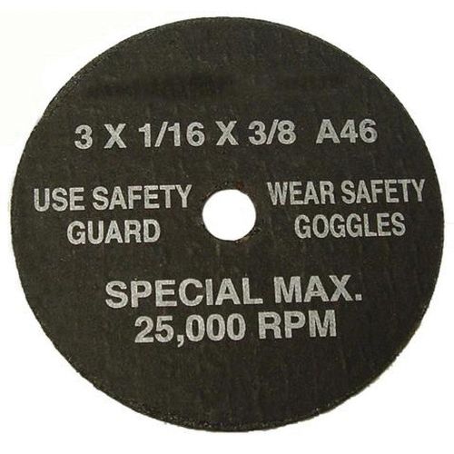 TOOL AID® 94860 Type 1 Cut-Off Wheel, 3 in Dia x 1/16 in THK, 3/8 in Center Hole, Aluminum Oxide Abrasive, 25000 rpm