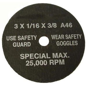 TOOL AID® 94860 Type 1 Cut-Off Wheel, 3 in Dia x 1/16 in THK, 3/8 in Center Hole, Aluminum Oxide Abrasive, 25000 rpm