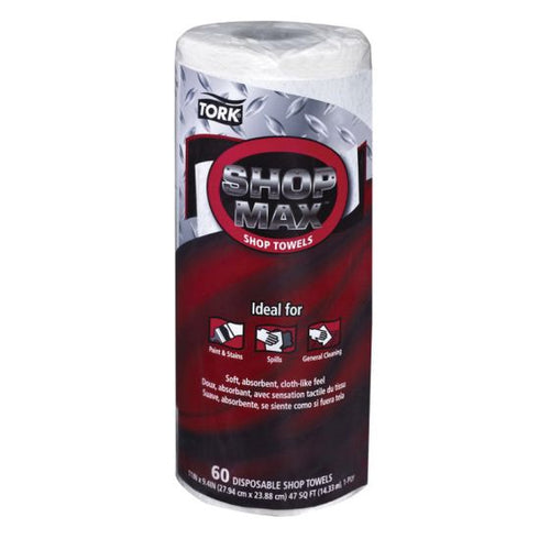 Tork® ShopMax 450160 Dry Wipe Towel Roll, 4.2 in Dia x 47 ft L x 11 in W Roll, 60, Paper, White, 1 Plys