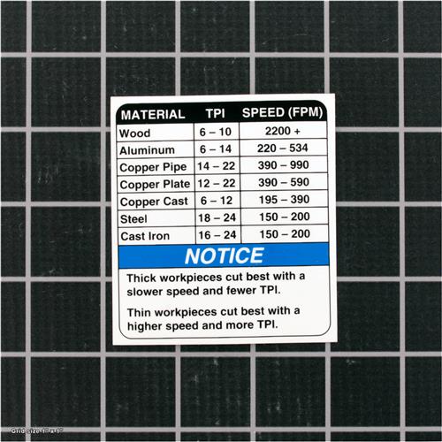 CUTTING SPEED LABEL