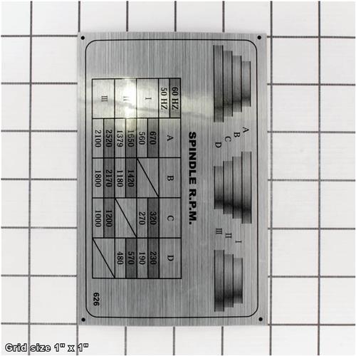 SPINDLE RPM CHART LABEL
