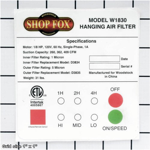 CONTROL PANEL LABEL