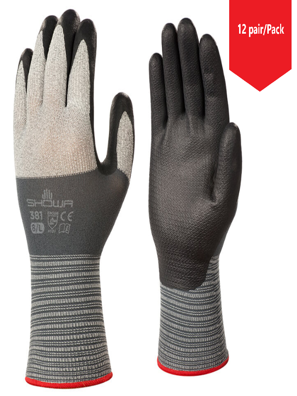 SHOWA Glove 381 Coated Microfiber Work Gloves - 12Pr/Pk