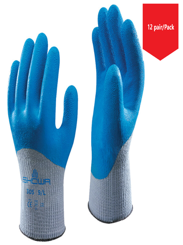 SHOWA Atlas 305 Palm and Knuckle Coating Natural Rubber Glove - 12Pr/Pk