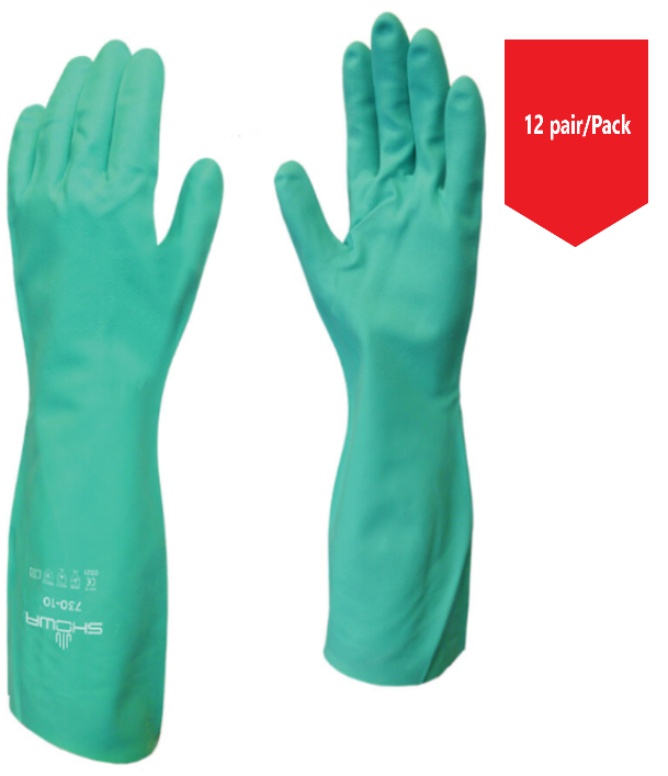 SHOWA 730 Nitrile Cotton Flock-lined Chemical Resistant Glove - 12Pr/Pk