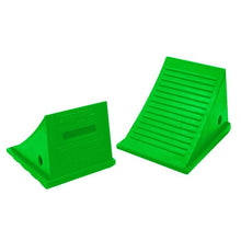 Load image into Gallery viewer, General Purpose Wheel Chocks, Roped Pair, SafeRay™ Hi-Viz Green Urethane, for Vehicles up to 70,000 Lbs. — image 2 of 2