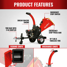 Load image into Gallery viewer, MechMaxx 5 inch E-start DUCAR 420cc 15hp Gasoline Engine Powered Disc Wood Chipper with Taillight, P4205