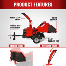 Load image into Gallery viewer, MechMaxx HONDA GX690 22HP 688cc Twin Cylinder Gasoline Engine Powered 7" Hydraulic Feeding Commerical Wood Chipper, DCH7