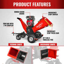 Load image into Gallery viewer, MechMaxx 8 inch HONDA E-Start 688cc 22hp Gas Powered 4 - Wheel Drum Wood Chipper with Taillight, B200