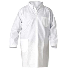 Load image into Gallery viewer, Kimberly Clark Kleenguard A20 Breathable Particle Protection Lab Coat -  Serged Seams, 4 Snap Closure, Open Wrists, Knee Length, Left Chest Pocket, Right Hip Pocket, White - Large - 25 Each Case