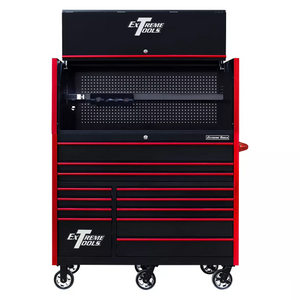 Extreme Tools® RX Series 55" Professional Extreme Power Workstation Hutch & 12 Drawer Roller Cabinet-150 Combo