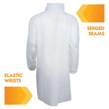 Load image into Gallery viewer, Kimberly Clark KleenGuard A10 Light Duty Apparel - Labcoat -  Serged Seams - 4 Snap Closure - Elastic Wrists - Knee Length - White - Large - 50 Each Case