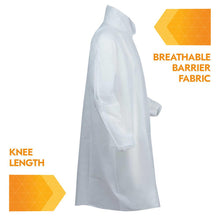 Load image into Gallery viewer, Kimberly Clark KleenGuard A10 Light Duty Apparel - Labcoat -  Serged Seams - 4 Snap Closure - Elastic Wrists - Knee Length - White - Large - 50 Each Case