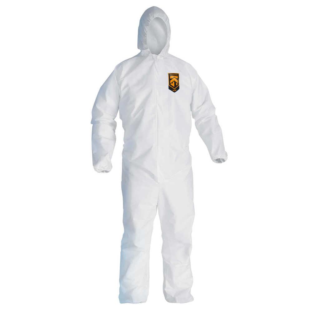 Kimberly Clark Kleenguard A20 Breathable Particle Protection Coveralls - Zipper Front, Elastic Back, Wrists, Ankles & Hood - White - Large - 24 Each Case