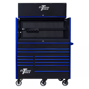 Extreme Tools® RX Series 55" Professional Extreme Power Workstation Hutch & 12 Drawer Roller Cabinet-150 Combo