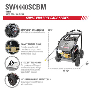 Simpson Cleaning 65211 4400 PSI @ 4.0 GPM CRX 420cc w/ AAA Triplex Plunger Pump Cold Water Professional Gas Pressure Washer  (50-State)