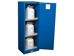 Justrite™ Sure-Grip® EX Slimline Hazardous Material Safety Cab, 22 Gal, 3 shelves 1 s/c dr Royal Blue