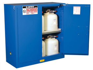 Justrite™ Sure-Grip® EX Hazardous Material Safety Cab., 30 Gal., 1 shelf, 2 s/c doors, Royal Blue