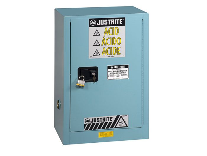 Sure-Grip® EX Compac 12-gal.capacity Corrosives/Acid Steel Safety Cabinet w/ 1 Shelf & 1 Self-Close Door - Blue