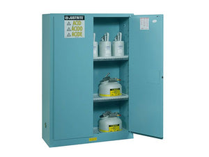 Justrite™ Sure-Grip® EX Corrosives/Acid Steel Safety Cab., 30 Gal., 1 shelf, 2 s/c doors, Blue