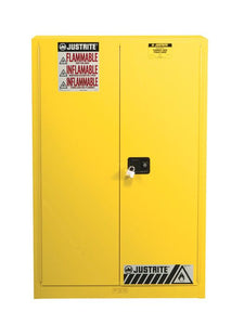 Justrite™ Sure-Grip® EX Combustibles Safety Cab. for P&I, 60 Gal., 5 shelves, 2 m/c door, Yellow