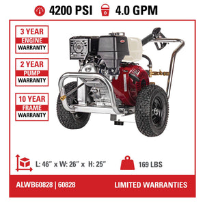 ALWB60828 4200 PSI @ 4.0 GPM HONDA GX390 w/ CAT Pump Aluminum Water Blaster Gas Pressure Washer by SIMPSON (49-State)