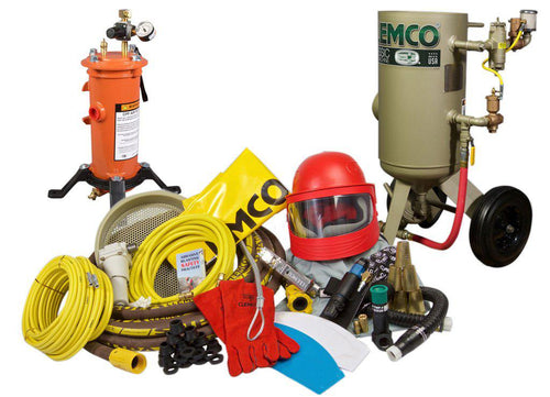 Clemco 23909 3 Cubic Foot Blast Machine Packages with 1-1/4” piping 16” diameter - Auto Quantum Valve with Abrasive Cut off Switch - SaFety Gear