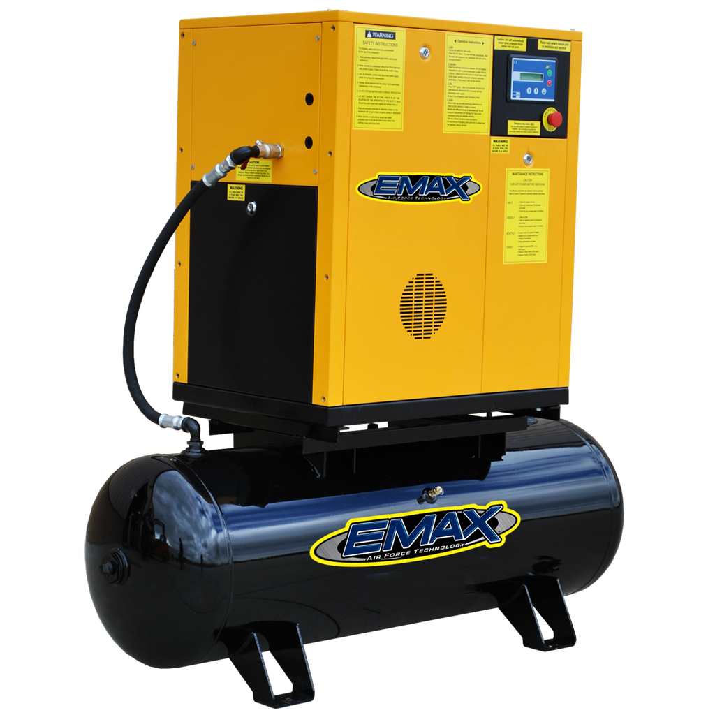 EMAX Industrial Plus 7.5HP 208/230/460V - 3 Phase Rotary Screw Air Compressor - Mounted on 80 gal. Tank (no dryer)