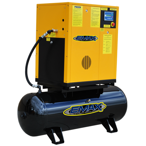 EMAX Industrial Plus 7.5HP 208/230/460V - 3 Phase Rotary Screw Air Compressor - Mounted on 120 gal. Tank (no dryer)