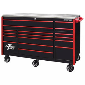 Extreme Tools® EXQ Series 72"W x 30"D 17 Drawer Professional Triple Bank Roller Cabinets