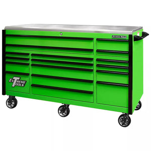 Extreme Tools® EXQ Series 72"W x 30"D 17 Drawer Professional Triple Bank Roller Cabinets