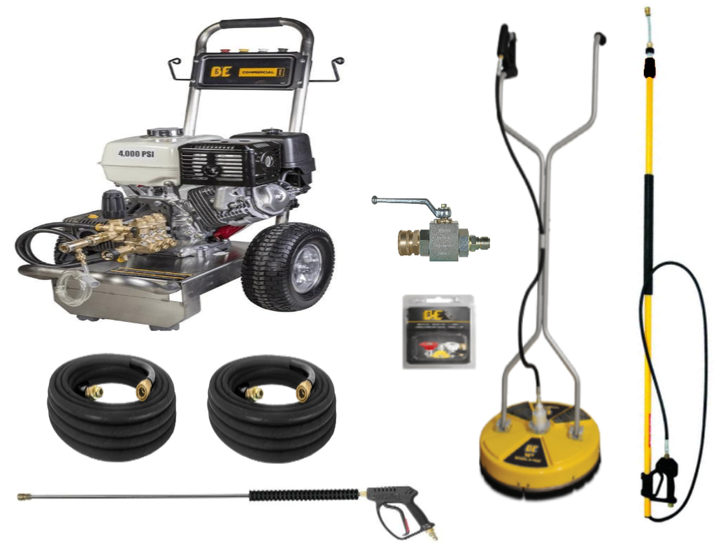 BE Professional 4000 PSI (Gas-Cold Water) Start Your Own Pressure Washing Business Kit w/ Honda GX390 Engine & SS Frame