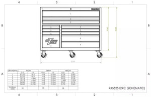 Extreme Tools® RX Series 55"W x 25"D 12 Drawer Roller Cabinet 150 lb Slides