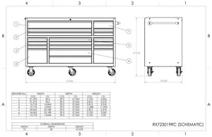 Extreme Tools® RX Series 72"W x 30"D 19 Drawer Roller Cabinet - 250 lbs Slides