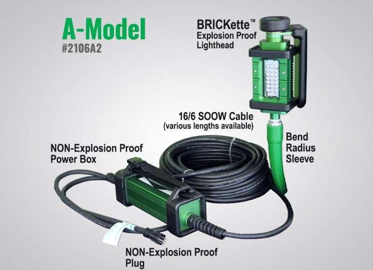 Western Technology - A-Model - The BRICKette™ EP LED lighthead w/ 50ft SOOW cable & Non-Exp Proof Power Box w/ Non-Exp Proof Cord Plug (Choose Hdl Separately)