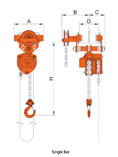 Load image into Gallery viewer, Tiger Lifting CCBTGS-0050 0.5-ton Single Bar 10-ft. Std. Lift Combination Chain Block &amp; Trolley (Geared trolley combination units))