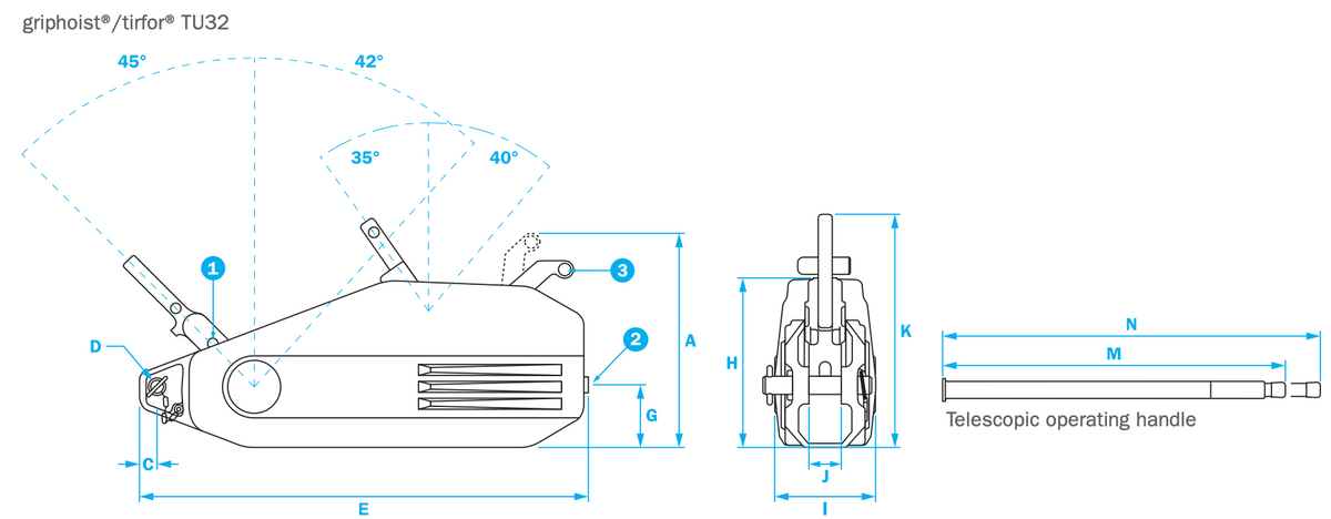 Griphoist®/Tirfor® TU32 Heavy Duty Wire Rope Hoist w/ 150 ft Assembly
