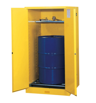 Justrite™ Sure-Grip® EX Vertical Drum Safety Cabinet and Drum Rollers, 55 Gal., 2 m/c doors, Yellow