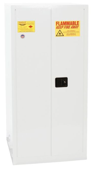 Eagle One Drum Vertical Safety Cabinet, 55 Gal., 1 Shelf, 2 Door, Manual Close, White