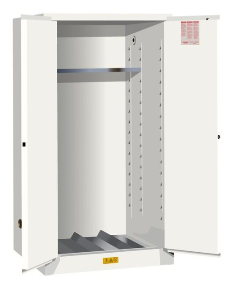 Justrite™ 896205 Flammable Waste Vertical Drum Safety Cabinet, 55 Gal. drum, 1 shelf, 2 m/c doors, White