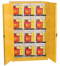 Load image into Gallery viewer, Eagle Flammables Safety Cabinet Combo, 60 Gal. Yellow,2 Door, Self Close with 12 UI50FS Safety Cans