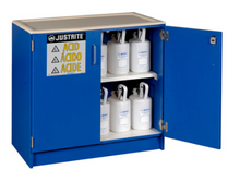 Load image into Gallery viewer, Justrite™ Wood laminate corrosives Undercounter safety cab, thirty-six 2-1/2 L bottles, 2 doors, Blue