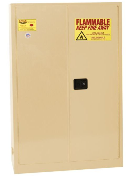 Eagle Flammable Liquid Safety Cabinet, 45 Gal., 2 Shelves, Sliding Self Close, Beige