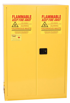 Eagle Haz-Mat Two Drum Vertical Cabinet, 60 Gal., 1 Shelf, 2 Door, Self Close, Yellow