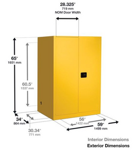 Justrite™ Sure-Grip® EX Vertical Drum Safety Cabinet and Drum Support, 110 Gal., 2 s/c doors, Yellow