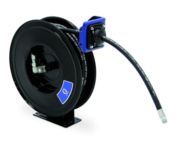 Graco SDM33B SDX™ 10, Oil, 1/2 in (13 mm) Inlet, 1/2 in X 35 ft (13 mm X 11 m) Hose, NPT, Overhead Mount, Metallic Blue