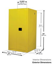 Load image into Gallery viewer, Eagle Flammables Safety Cabinet Combo, 60 Gal. Yellow,2 Door, Self Close with 12 UI50FS Safety Cans