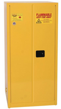 Load image into Gallery viewer, Eagle Flammables Safety Cabinet Combo, 60 Gal. Yellow,2 Door, Man. Close with 12 UI50FS Safety Cans